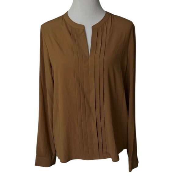 🆕 Calvin Klein Relaxed Brown Mandarin Collar Blouse size L - Picture 1 of 6